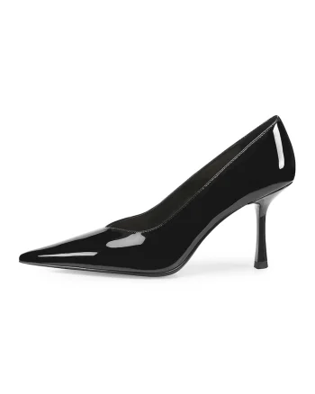 Pantofi stiletto de piele lacuita cu varf ascutit, Negru