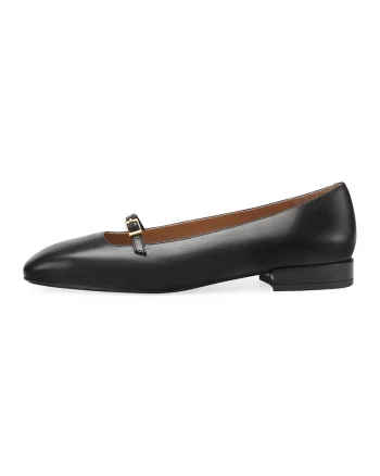 Balerini de piele cu varf patrat, Negru