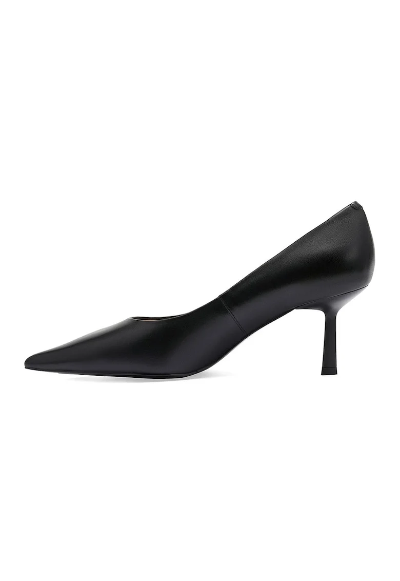 Pantofi stiletto de piele cu varf ascutit, Negru