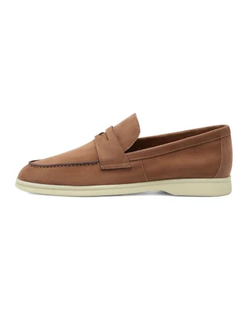 Pantofi loafer de piele intoarsa, Maro camel