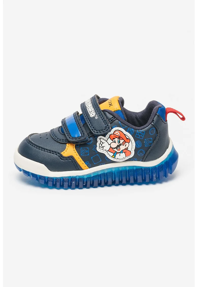 Pantofi sport cu velcro si imprimeu cu desene Lightyloo, Albastru inchis/Portocaliu persan/Alb optic