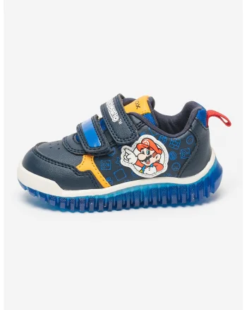 Pantofi sport cu velcro si imprimeu cu desene Lightyloo, Albastru inchis/Portocaliu persan/Alb optic