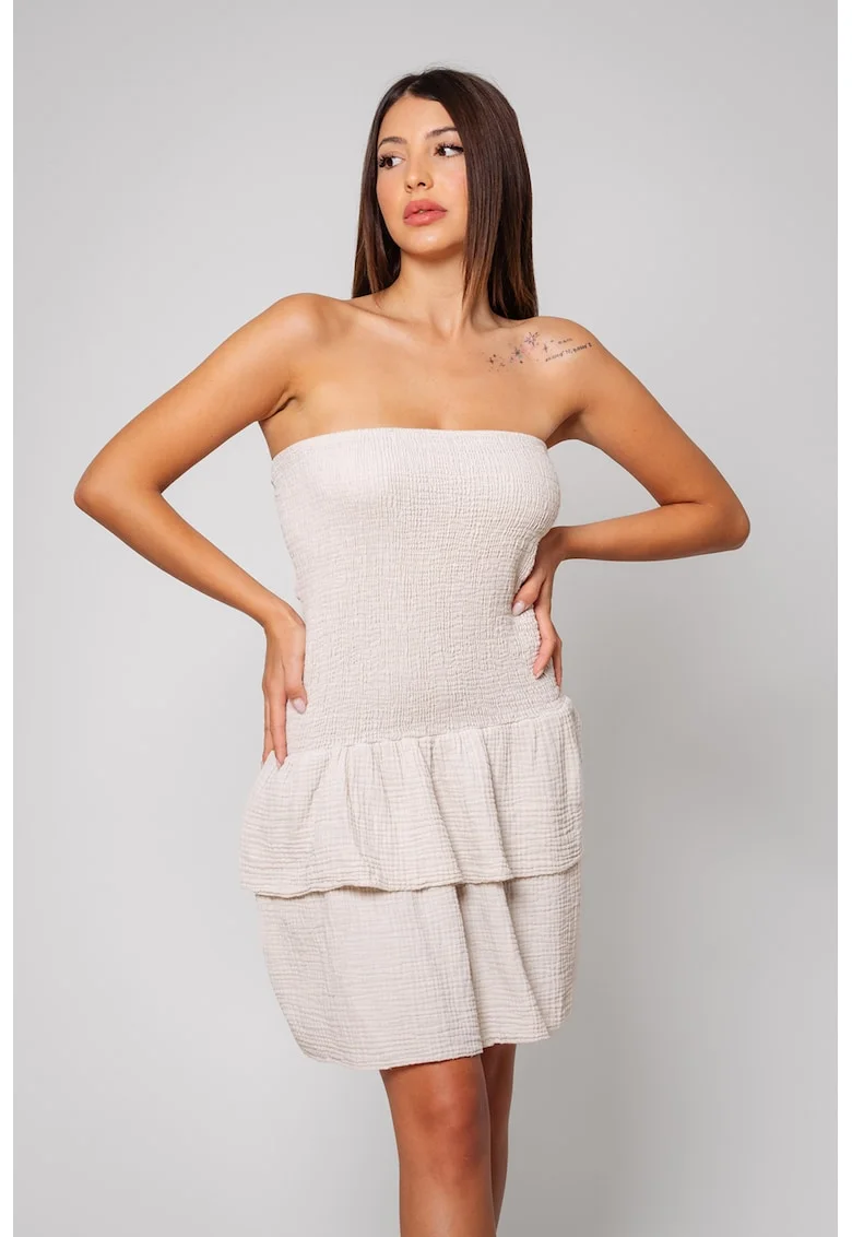 Rochie scurta din amestec de in si bumbac, Bej