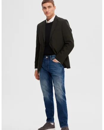 Blugi drepti cu aspect decolorat, Albastru