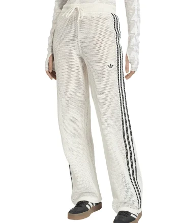 Pantaloni crosetati cu perforatii si logo, Alb/Negru stins
