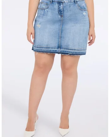 Fusta mini de denim cu talie inalta, Albastru deschis