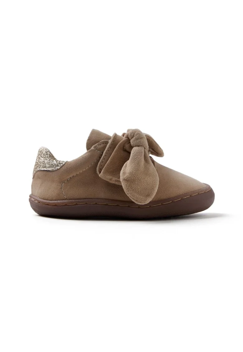 Pantofi sport de piele intoarsa cu aplicatie funda, Bej