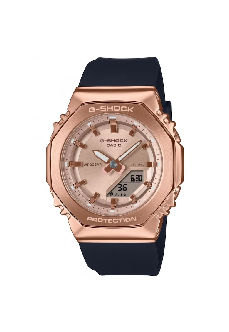 Ceas dama,  G-SHOCK Damski Octagon GM-S2110PG-1A4ER, roz aurie, curea cauciuc neagra, 41mm, rezistent la apa 200m