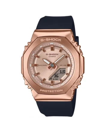 Ceas dama,  G-SHOCK Damski Octagon GM-S2110PG-1A4ER, roz aurie, curea cauciuc neagra, 41mm, rezistent la apa 200m
