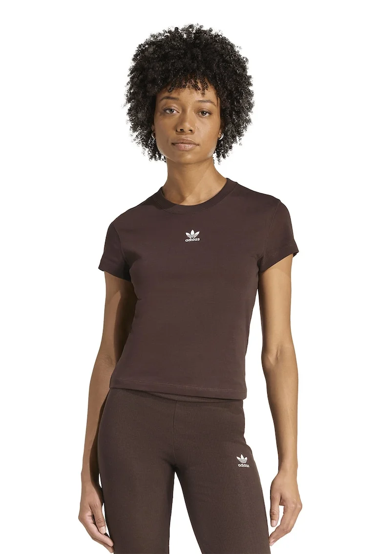 Tricou slim fit din bumbac Essentials, Maro
