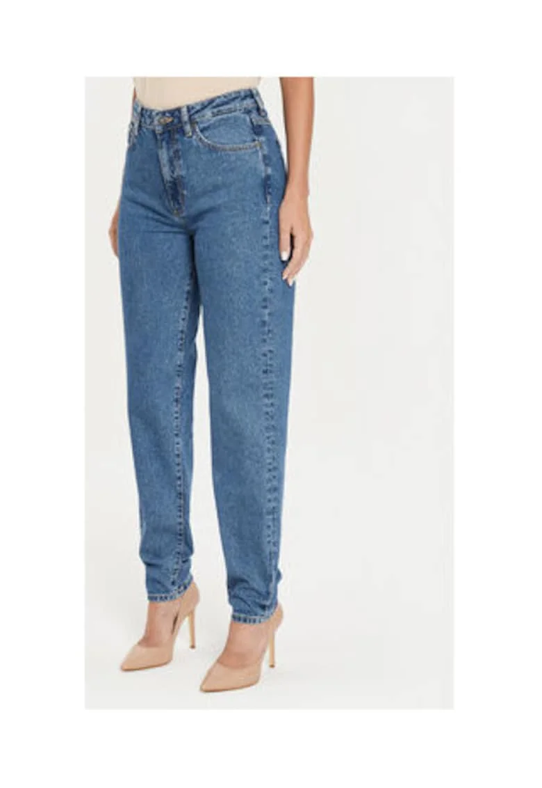 Blugi din denim relaxed fit cu talie medie cu buzunare