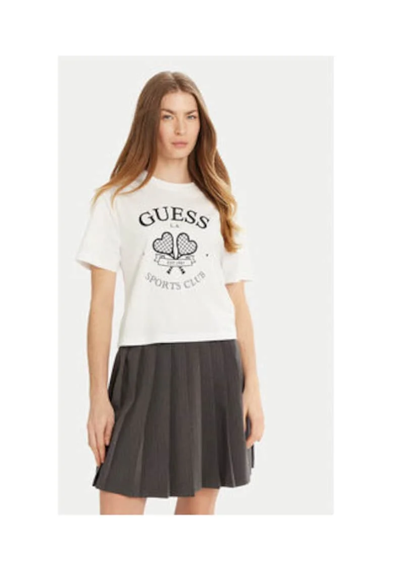 Tricou din bumbac regular fit cu logo si decolteu la baza gatului