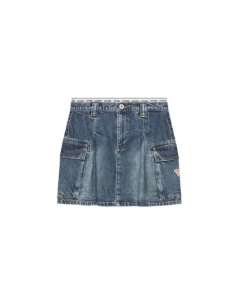 Fusta din denim cu buzunare laterale