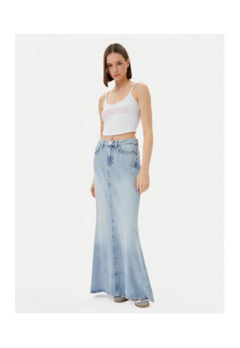 Top crop cu logo si guler rotund