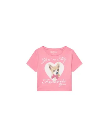 Tricou din amestec de bumbac organic cu decolteu rotund si imprimeu catel