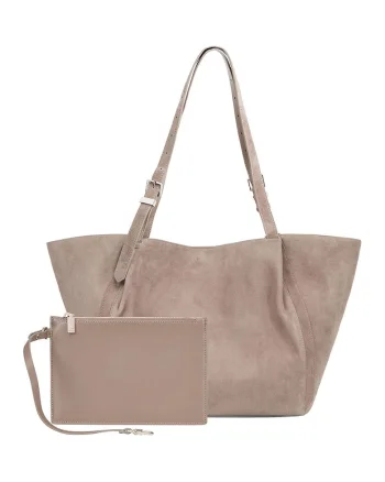 Geanta shopper din piele intoarsa, Grej