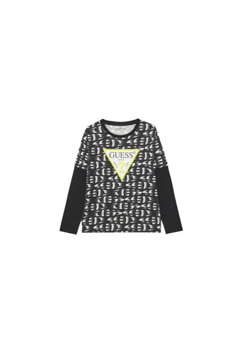 Bluza de bumbac cu model colorblock si logo frontal