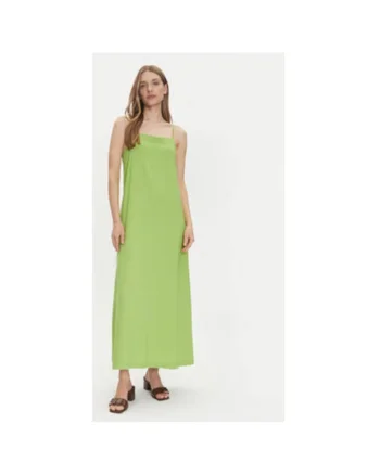 Rochie maxi din amestesc de in si vascoza, Verde
