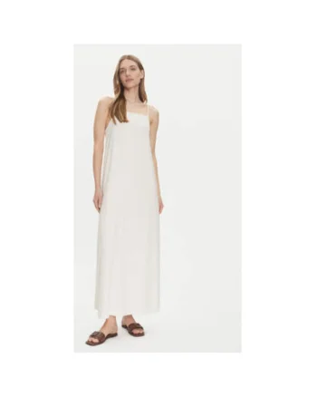 Rochie maxi din amestesc de in si vascoza, Alb
