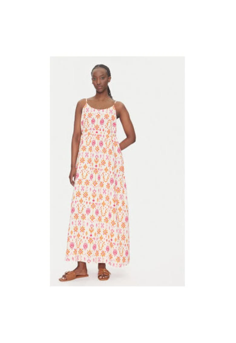 Rochie maxi cu model floral, Portocaliu