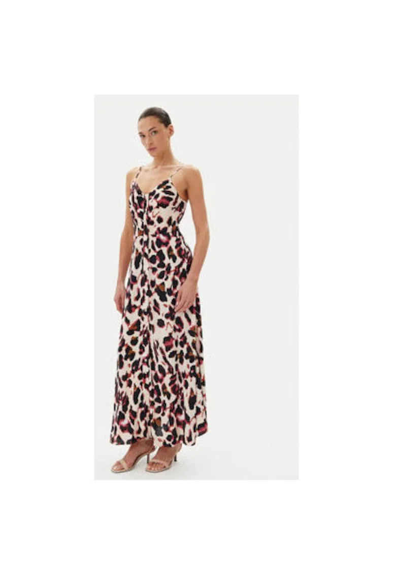 Rochie maxi cu decolteu in V, Bej