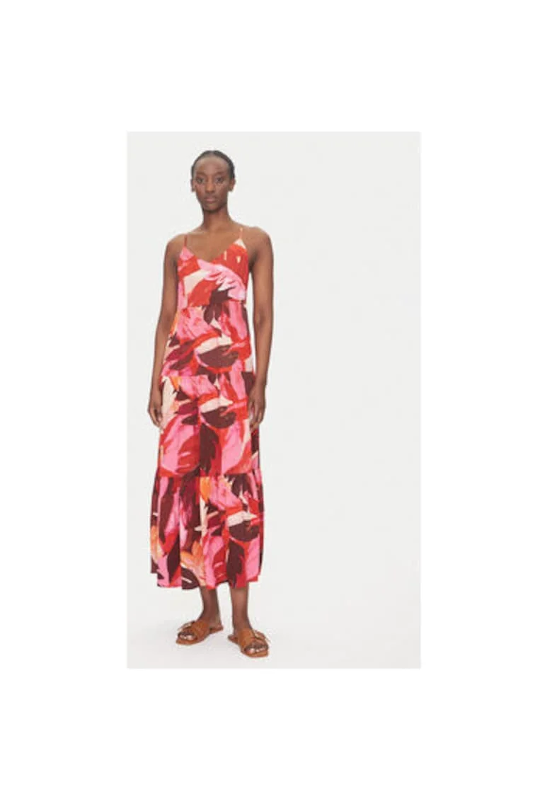Rochie maxi cu model cu frunze, Multicolor