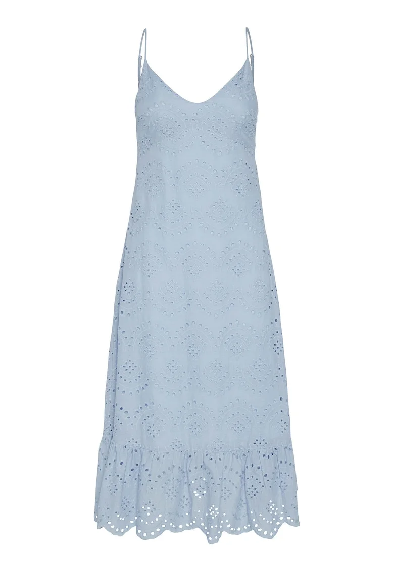 Rochie midi cu dantela sangallo, Albastru deschis