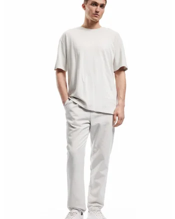 Pantaloni conici de bumbac cu buzunare laterale, Alb murdar
