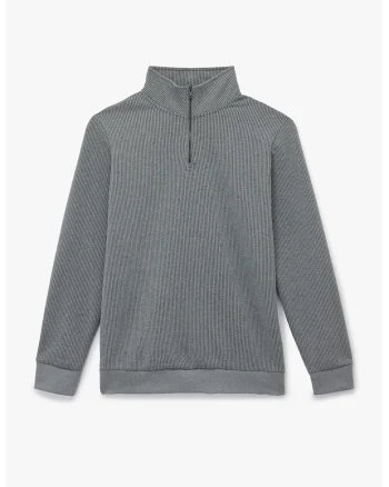 Bluza de trening cu aspect texturat si guler mediu, Negru/Gri melange