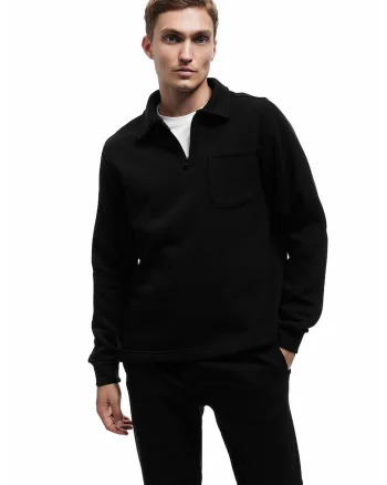 Bluza de trening cu guler ascutit, Negru