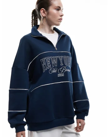 Bluza de trening lejera cu fermoar scurt, Bleumarin