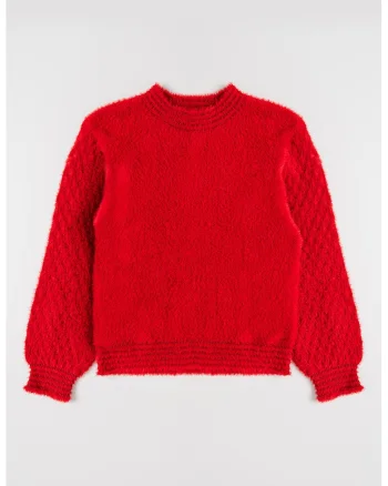 Pulover pufos cu decolteu la baza gatului, Rosu vermillion