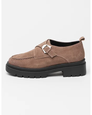 Mocasini de piele intoarsa cu aspect masiv, Maro taupe