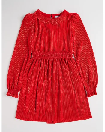 Rochie evazata cu guler Peter Pan, Rosu vermillion