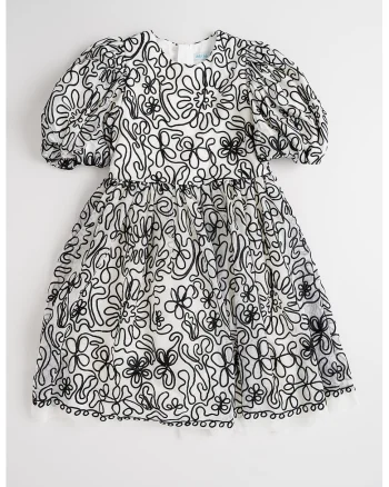 Rochie evazata cu model, Alb/Negru
