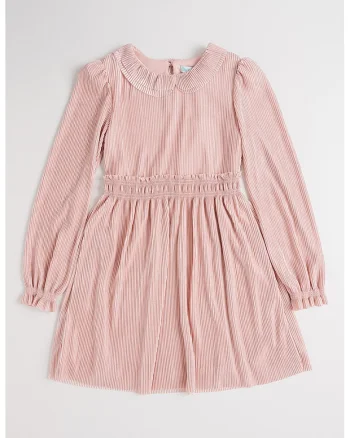 Rochie evazata cu guler Peter Pan, Roz prafuit
