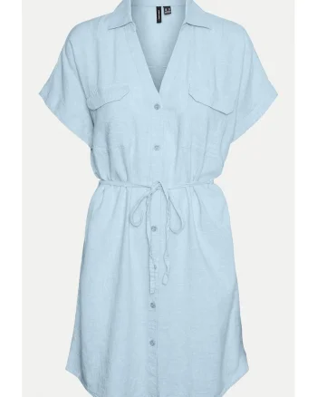 Rochie din in si vascoza, Albastru deschis