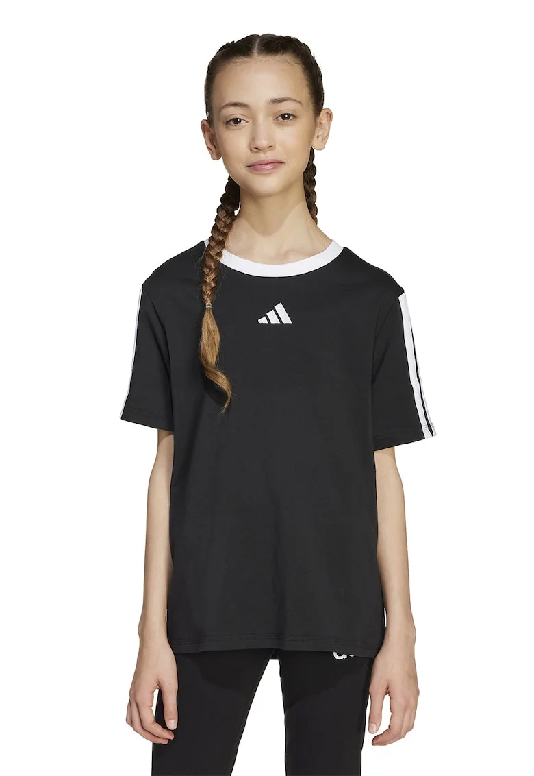 Tricou cu decolteu la baza gatului si garnituri contrastante, Alb/Negru