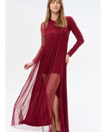 Rochie cu segmente drapate si insertii din lurex
