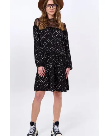 Rochie cu buline si insertii din dantela Shay