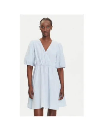 Rochie din bumbac organic cu decolteu cache-cour, Albastru deschis