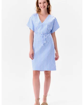 Rochie cu model in dungi Biba, Alb/Albastru deschis