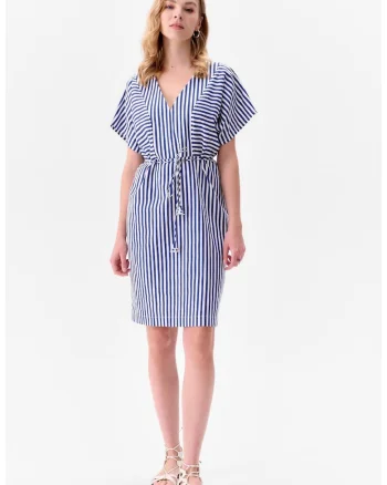 Rochie cu model in dungi Biba, Alb/Albastru