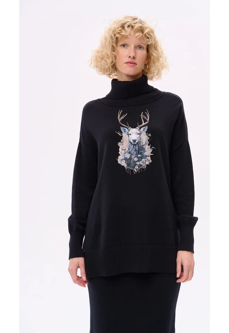Pulover cu model cu ren Lyly, Negru