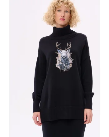 Pulover cu model cu ren Lyly, Negru