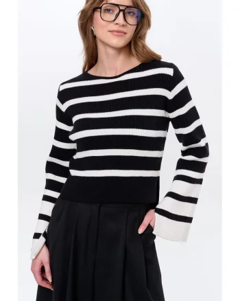 Pulover cu dungi Taya, Negru/Ecru