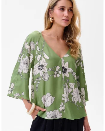 Bluza cu decolteu in V cu imprimeu floral