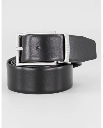 Curea de piele cu catarama metalica, Negru stins