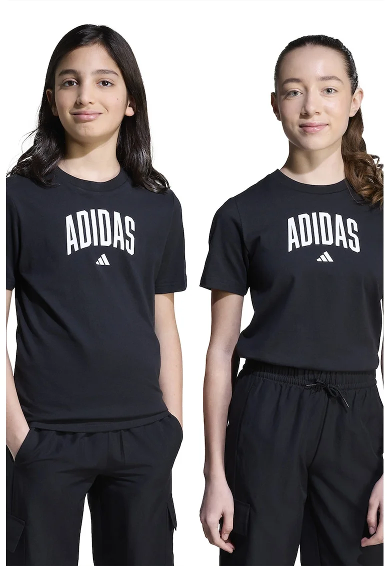 Tricou din bumbac cu decolteu la baza gatului si logo, Negru