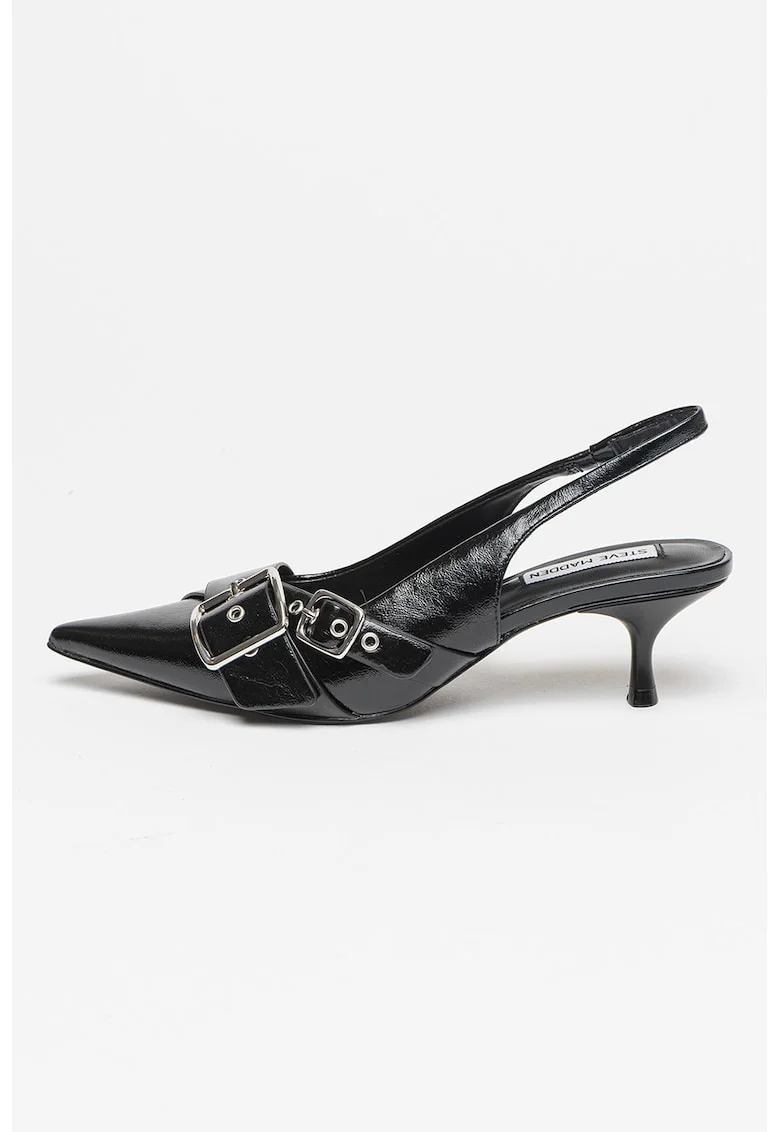 Pantofi cu varf ascutit, catarama si toc kitten, Negru